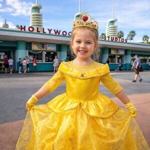 Girls Disney Belle Size 6 Princess Dress Christmas Present Yellow Ball Gown New
